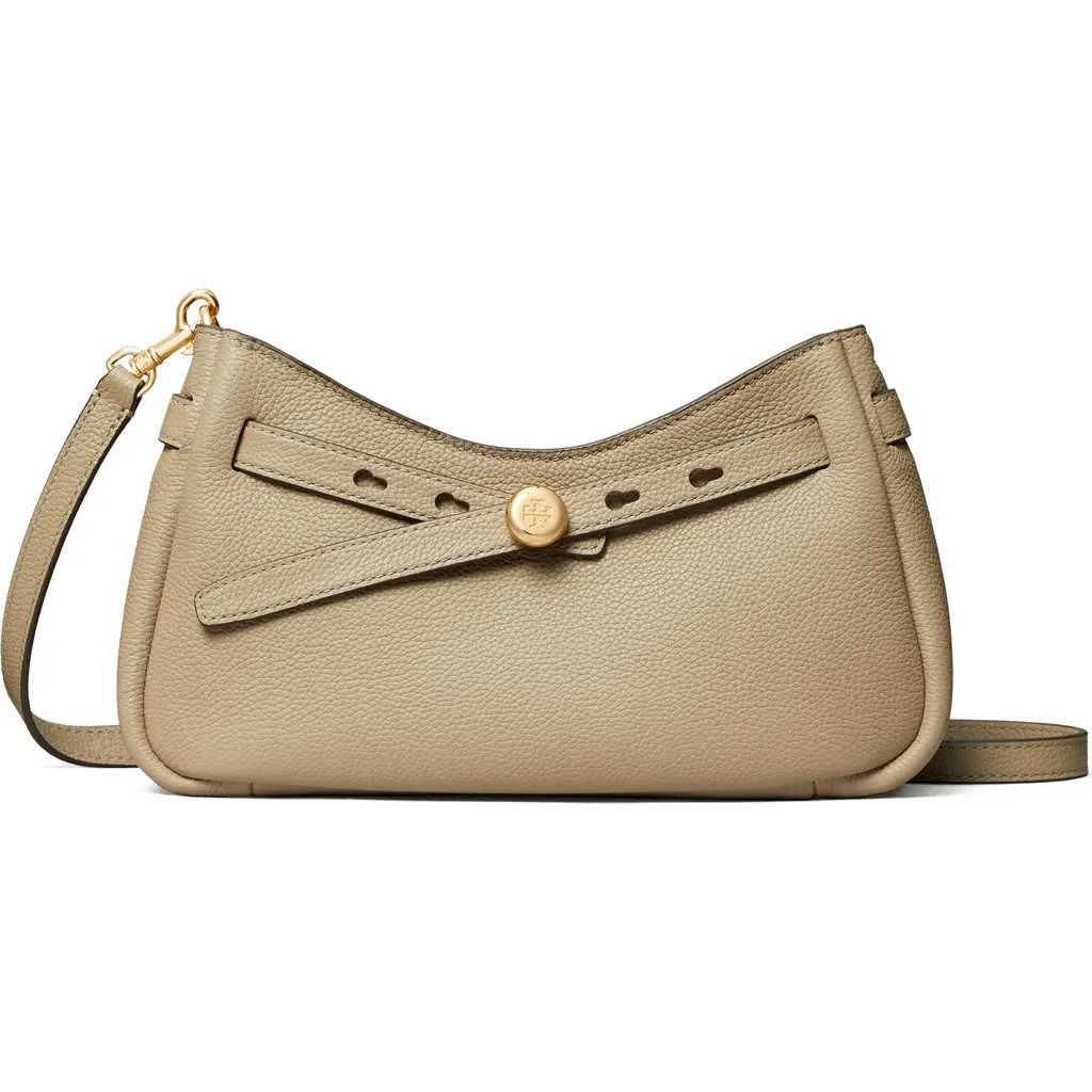 Tory Burch Romy Zip Top Leather Crossbody Bag in Soft Cement at Nordstrom | Nordstrom