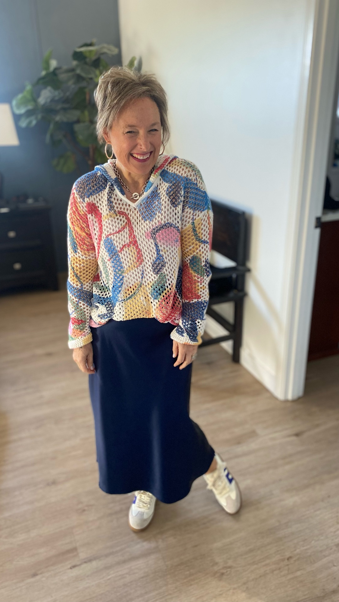 Open knit and satin! 
My sweater is sold out but here is a cute and similar one ❤️

#LTKPetite #LTKOver40 #LTKFallSale