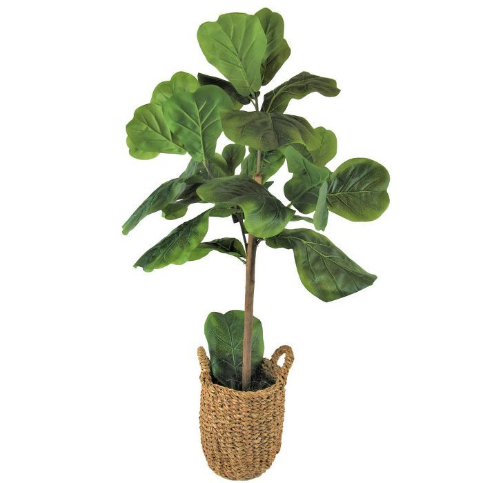 30" x 16" Artificial Fig in Basket with Handles Green - LCG Florals | Target