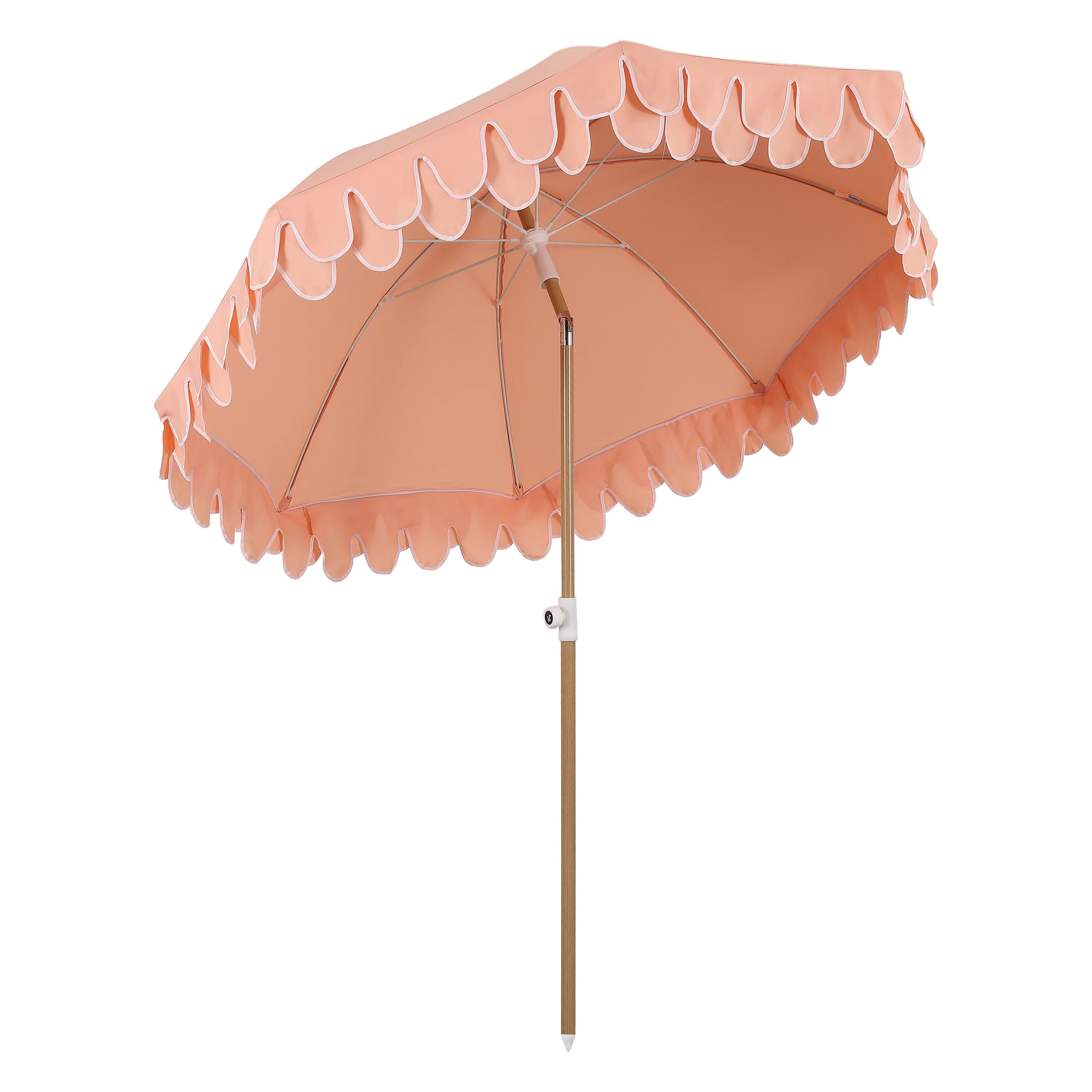 Horizon 6.5 ft. Classic MidCentury Scalloped Fringe Market Beach Umbrella with Push-Button Tilt, ... | Wayfair North America