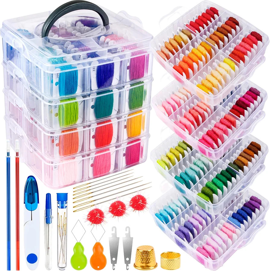 BYMORE 262 Pack Embroidery Thread Floss Kit Including 200 Colors 8 M/Pcs Cross Stitch Sewing Thre... | Amazon (US)