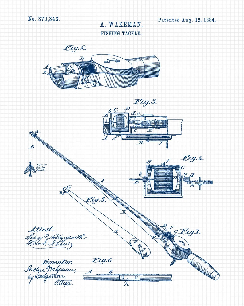 Vintage Fishing Patent Prints 6 Unframed Photos Wall Art - Etsy | Etsy (US)