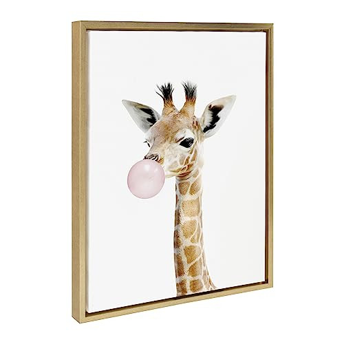 Kate and Laurel Sylvie Bubble Gum Giraffe Framed Canvas Wall Art by Amy Peterson Art Studio, 18x2... | Amazon (US)