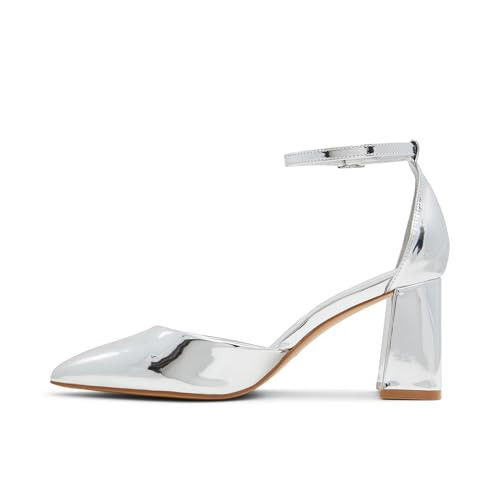 ALDO Women's Jan Ankle-Strap Block Heeled Pump, Silver, 6.5 | Amazon (US)