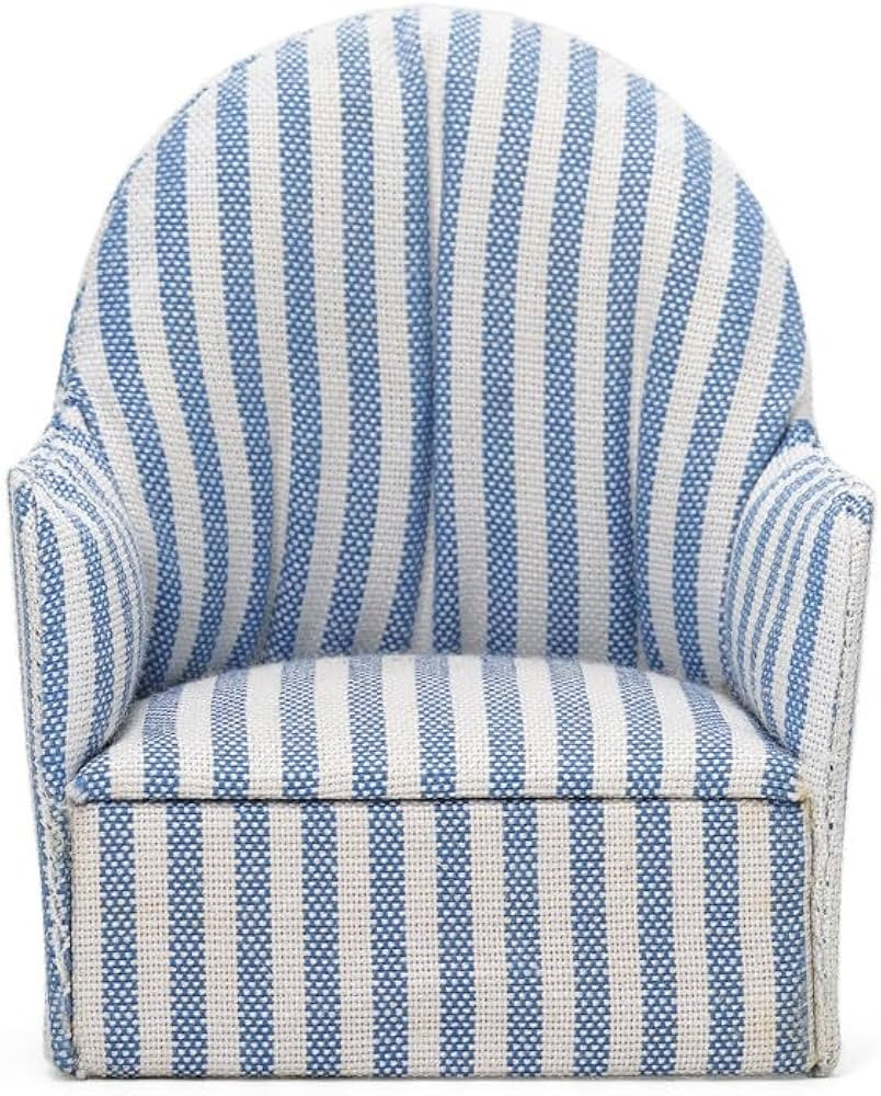 Odoria 1/12 Miniature Chair Armchair Dollhouse Furniture Accessories, Blue and White Stripe | Amazon (US)