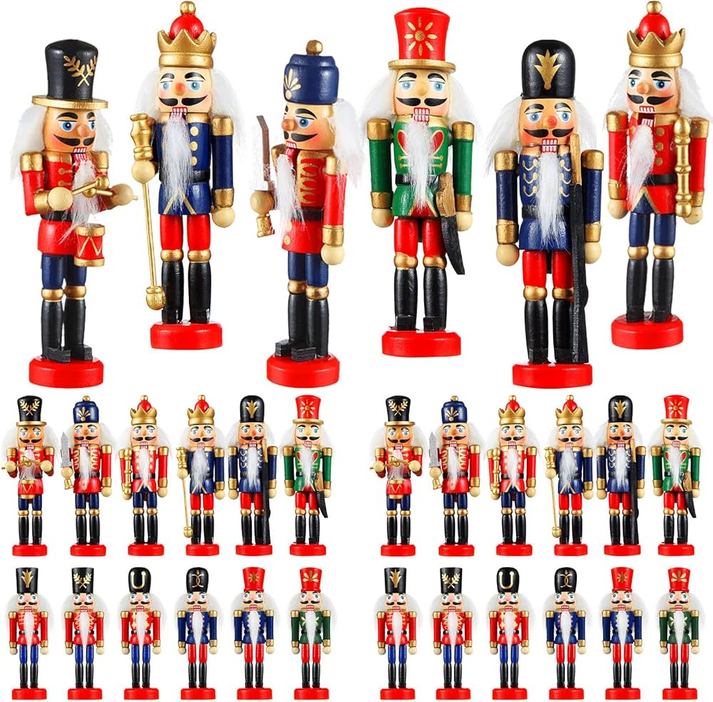 Aoriher 24 Pcs Christmas Nutcracker Ornament Small Wooden Nutcracker Soldier Hanging Decorations Nutcracker Figure Christmas Ornament for Christmas Figure Decoration (Rich Style) | Amazon (US)