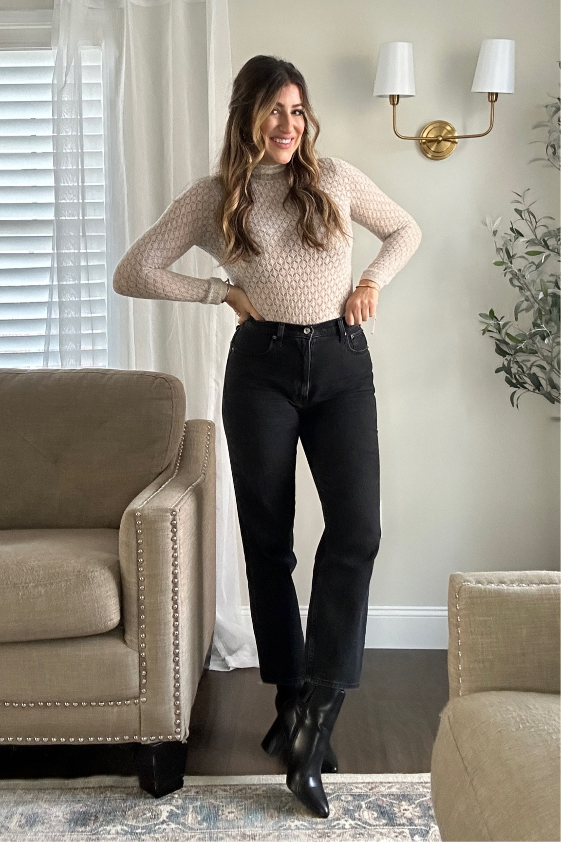 Elevated casual holiday outfit! On sale during the Abercrombie Black Friday sale and cyber week! Wearing med in bodysuit and TTS in jeans! Tap photos to shop and copy code. 

Follow for more! Xx

#LTKsalealert #LTKCyberWeek #LTKstyletip