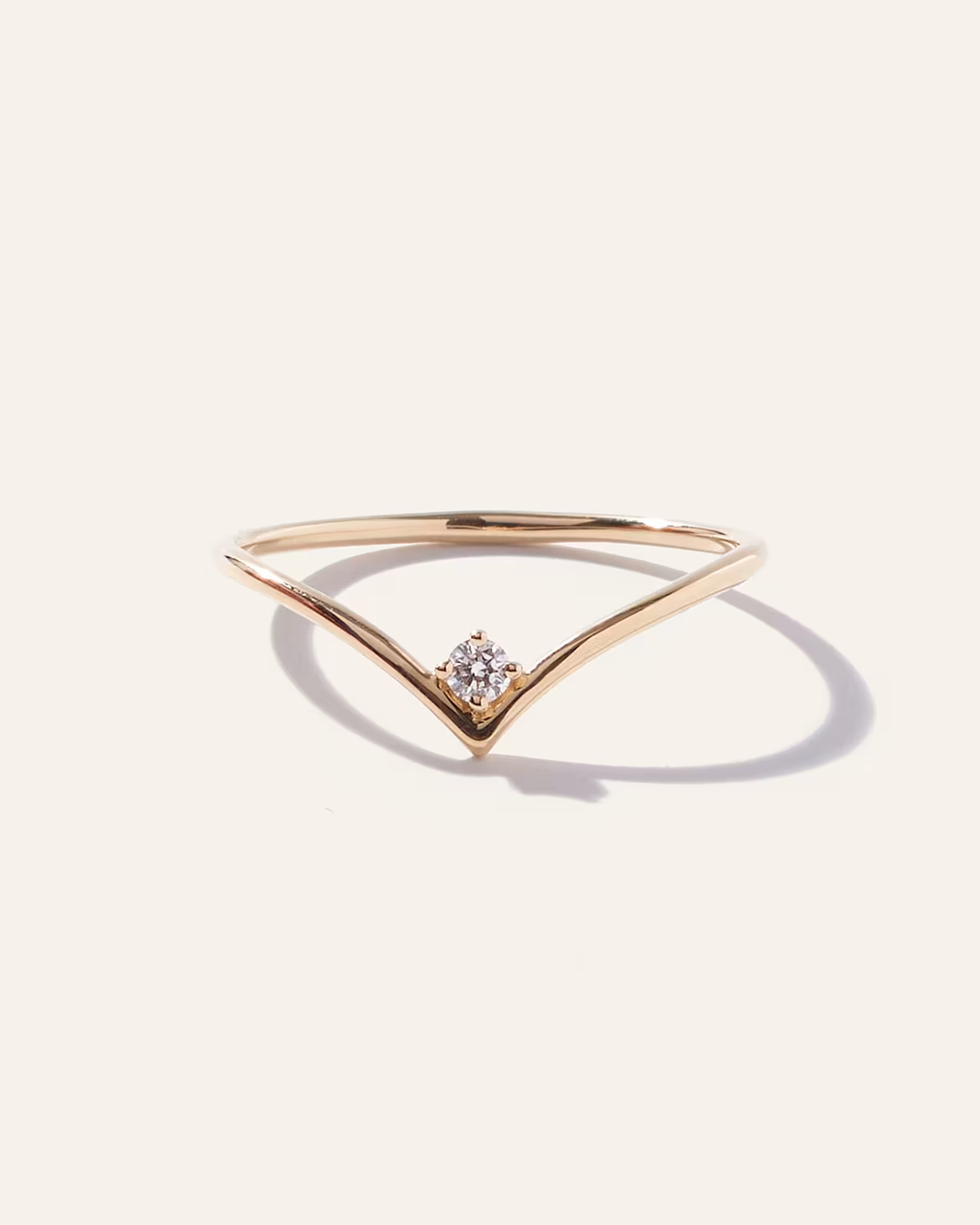 14K Gold Solitaire Diamond Chevron Ring | Quince
