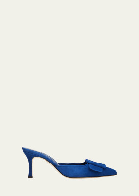 Manolo Blahnik Maysale Suede Buckle Mid-Heel 70mm Mules | Bergdorf Goodman
