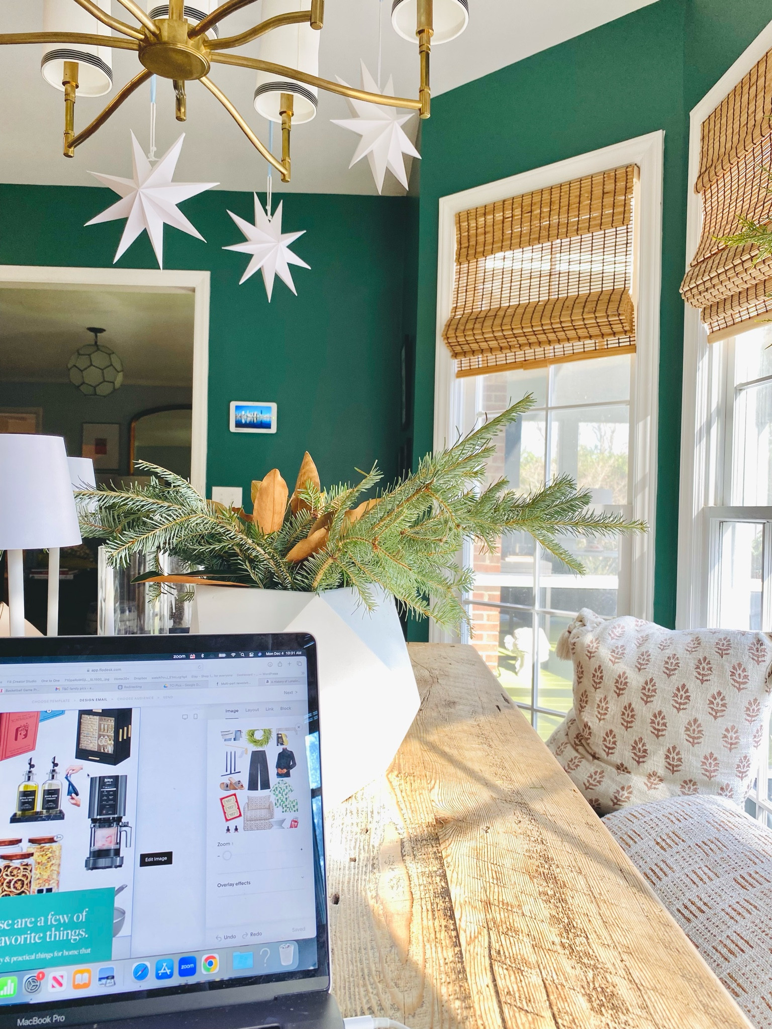 Holiday table. Morning views.

White planter, vase, paper, stars, rechargeable lamps, bamboo shades