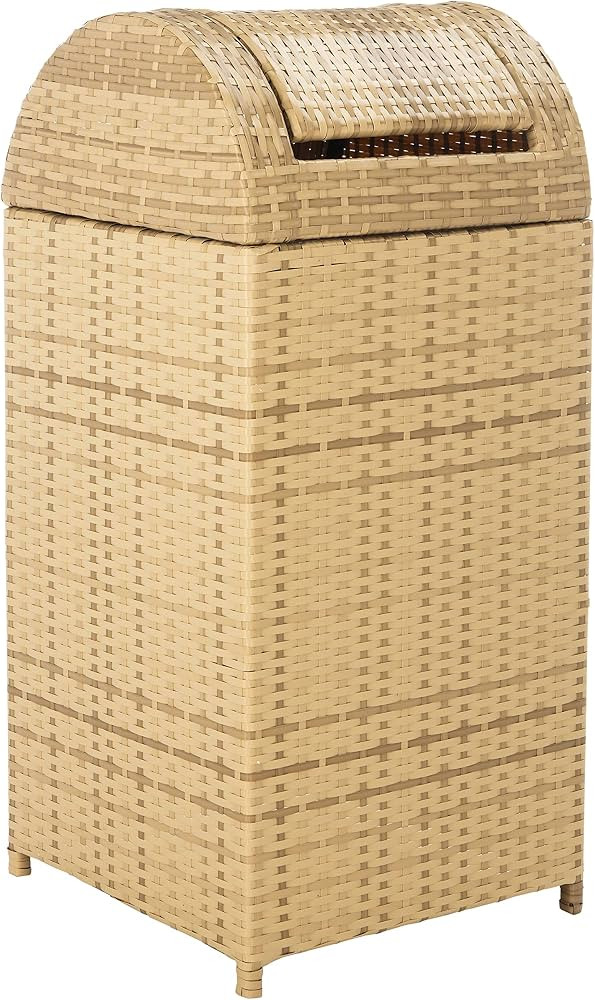 SAFAVIEH Outdoor - Serapis Trash Bin - Natural Steel - Textured Surface Cylinder Design - Ideal f... | Amazon (US)