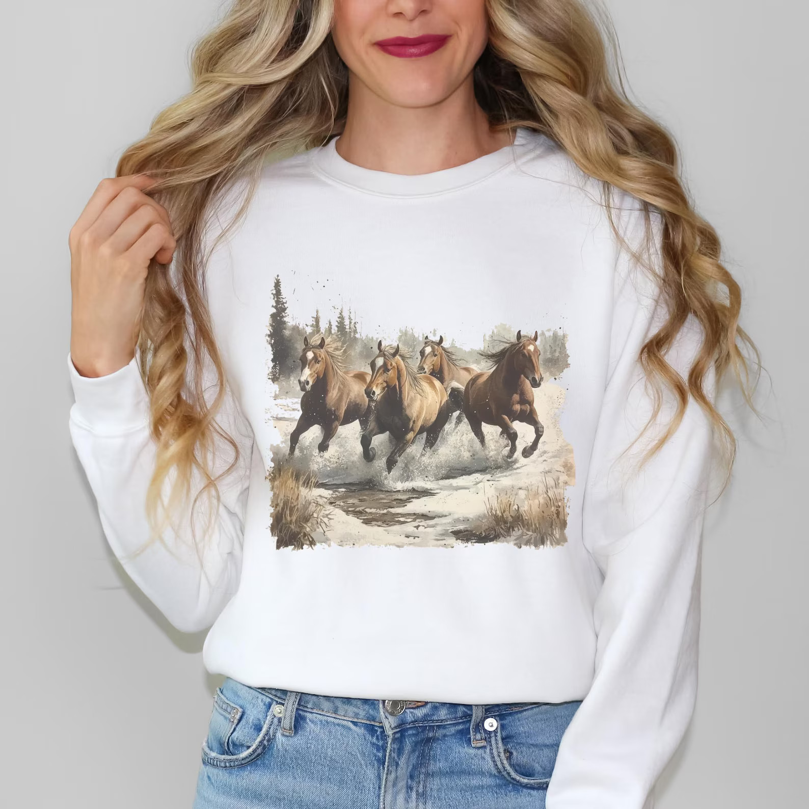 Wild Horses Sweatshirt: Vintage Watercolor Equestrian Crewneck - Etsy | Etsy (US)