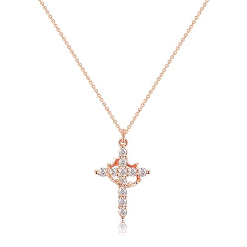 Robaice Multicolor Crown Cross Necklace for Women, Rose Gold Cross Necklace, Diamond Cross Necklace for Women, Dainty Cross Necklace, Christian Cross Necklace, Faith Necklace, Cute Necklace for Women | Amazon (US)