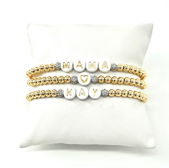 CZ Beaded Name Bracelet  Gold Letter Custom Name Bracelet  | Etsy | Etsy (US)