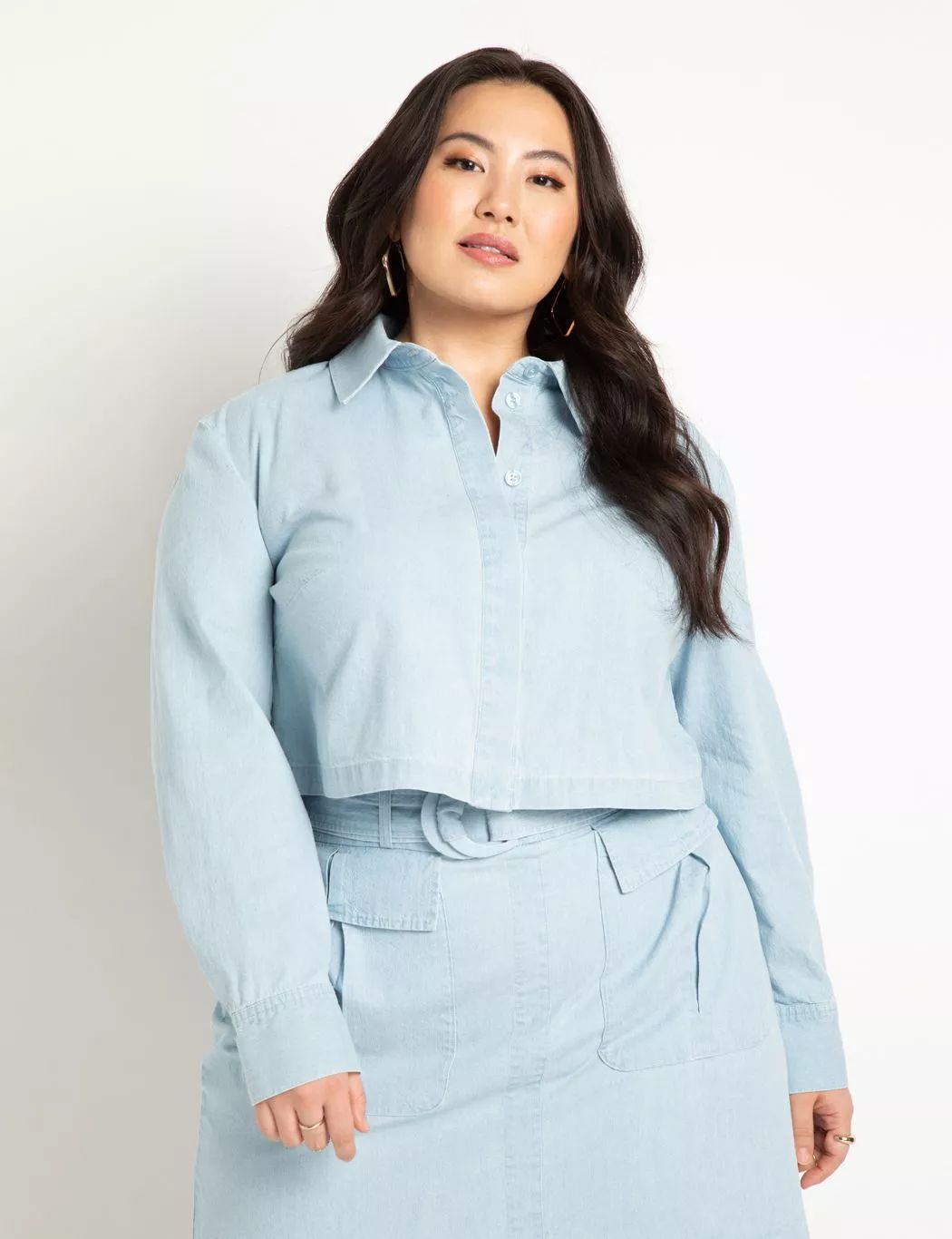 Chambray Cropped Button Down | Eloquii