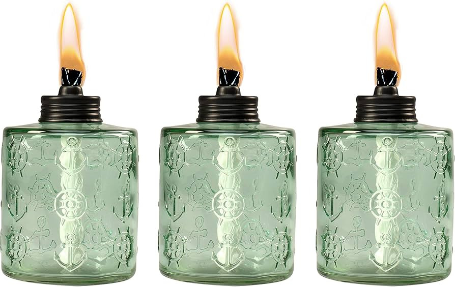TIKI Brand Set of Sail Glass Table Torches 3-Pack, Green - Decorative Tabletop Torches for Outdoo... | Amazon (US)