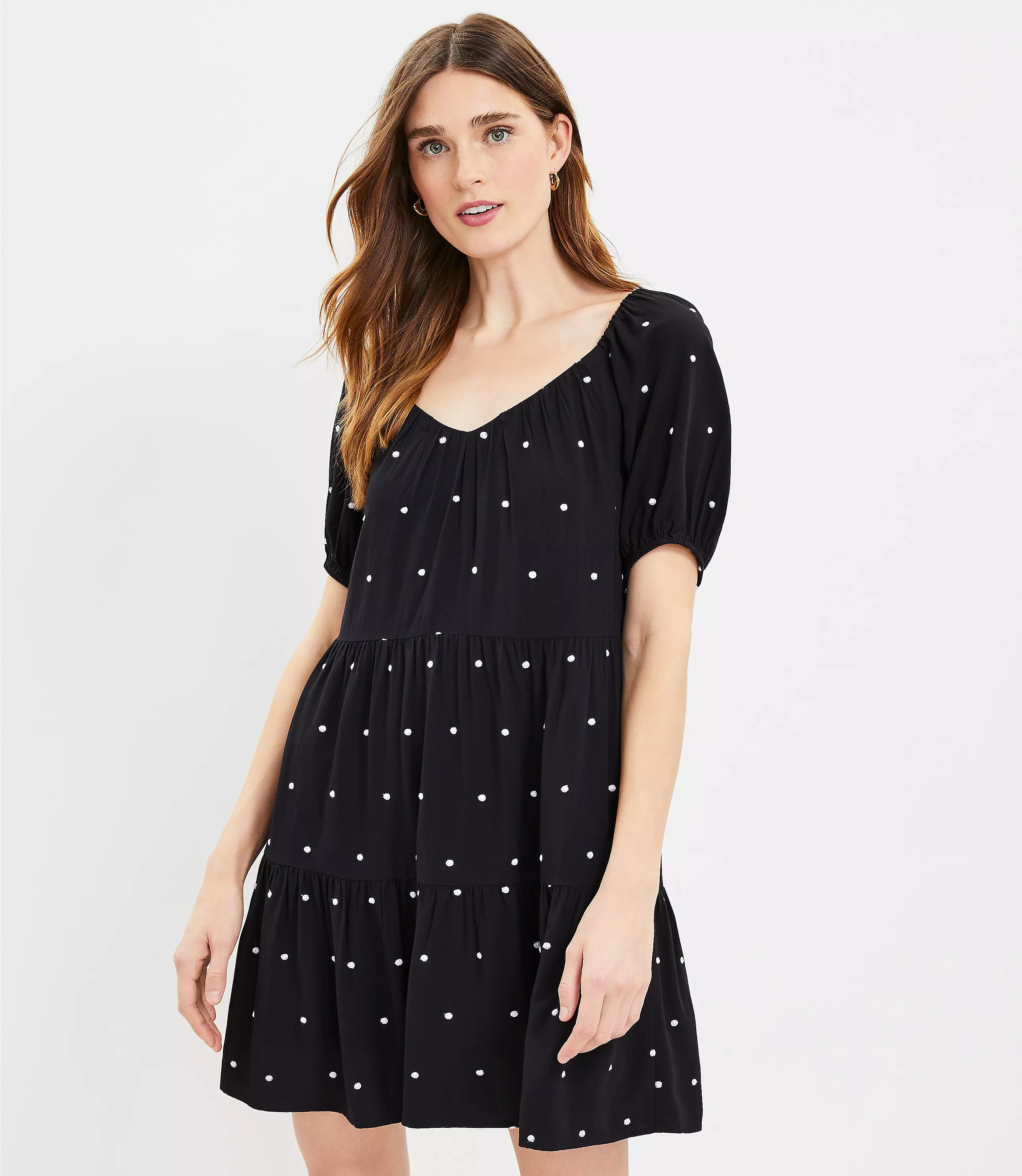 Petite Dotted Tiered Swing Dress | LOFT