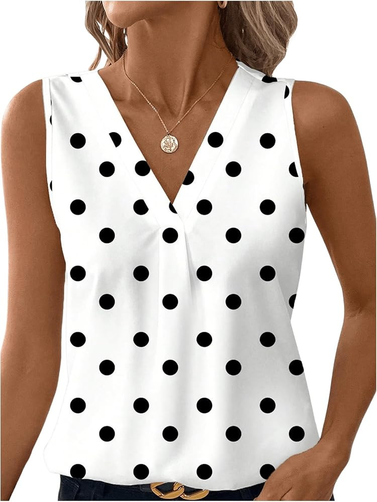 SOLY HUX Women's Casual Polka Dots Tank Tops Summer V Neck Sleeveless Tunic Shirts Office Work Bl... | Amazon (US)