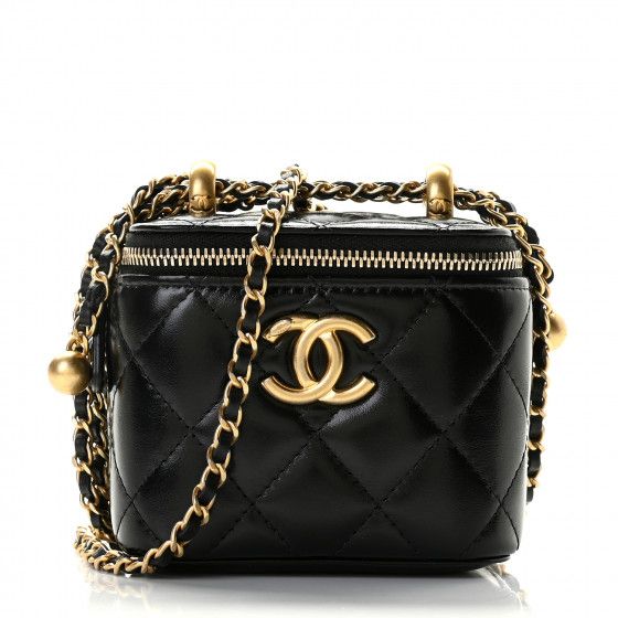 CHANEL Calfskin Quilted Mini Perfect Fit Vanity Case With Chain Black | Fashionphile
