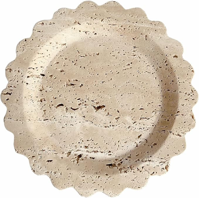 Travertine Marble Tray Round Scalloped Tray Small Serving Platter for Counter, Bathroom, Kitchen,... | Amazon (US)