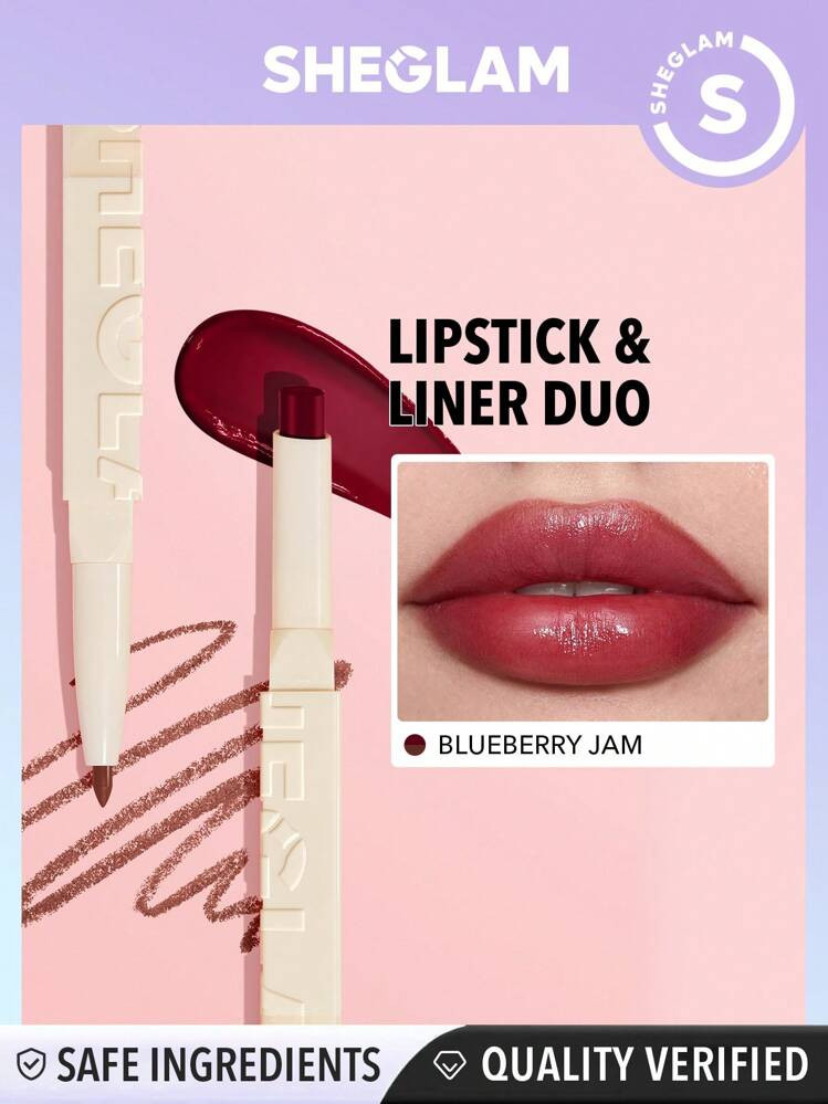 SHEGLAM Glam 101 Sheer Tinted Lipstick & Liner Duo-Blueberry Jam Valentine Day Decor Love Gift Wi... | SHEIN