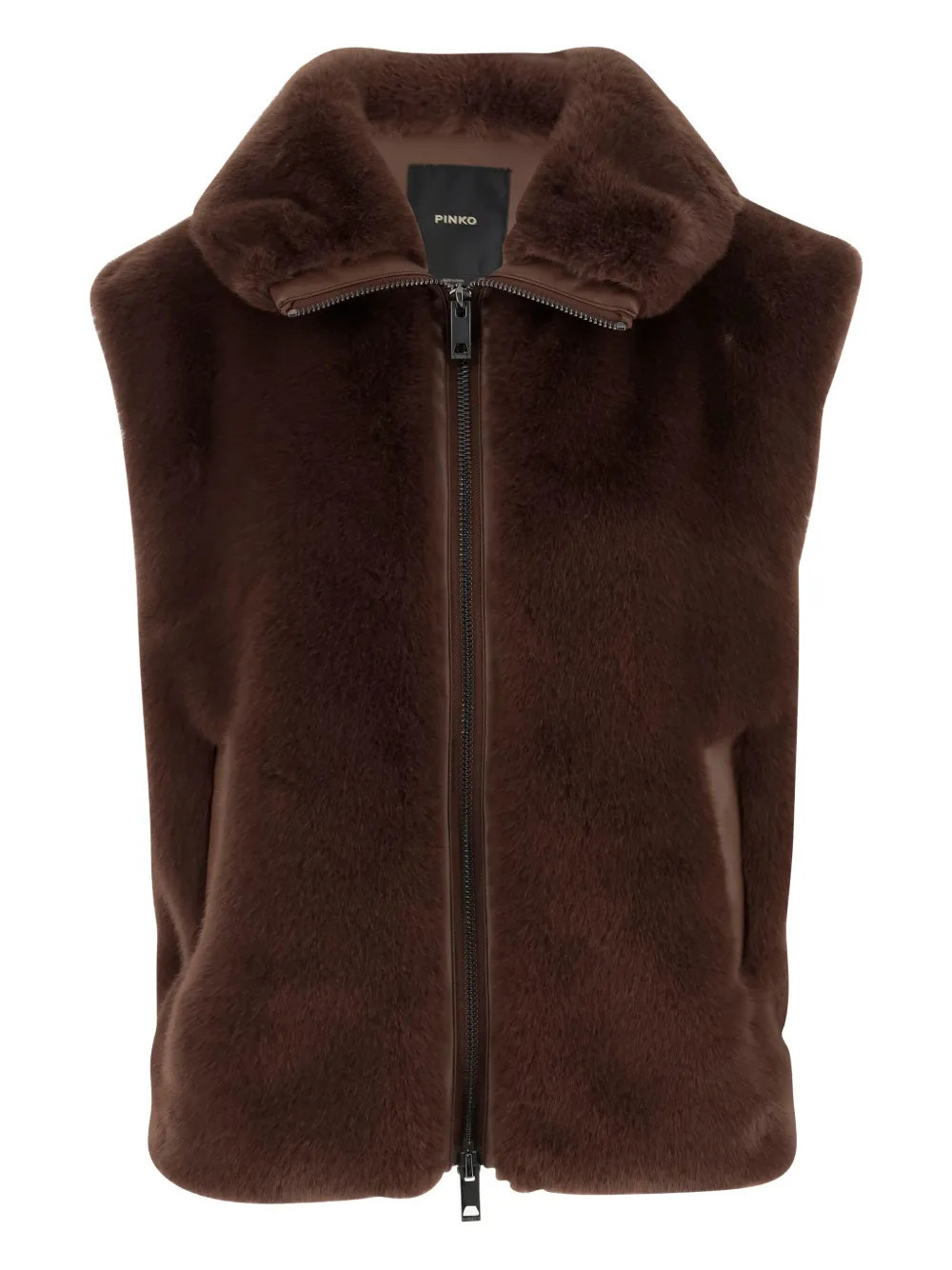 PINKO faux-fur zip-up gilet - Brown | Farfetch Global