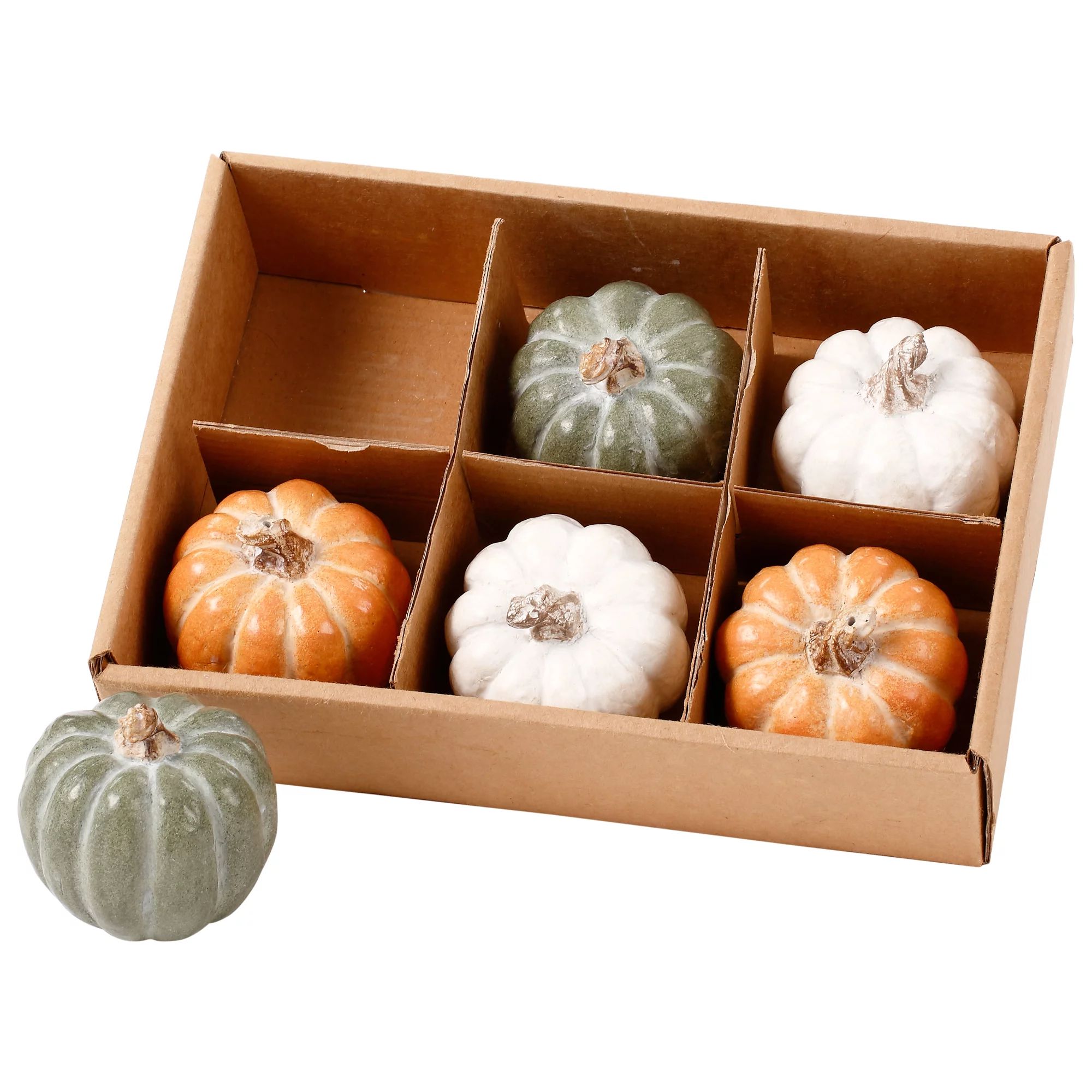 Set of 6 Boxed Green White and Orange Thanksgiving Pumpkin Decorations - Walmart.com | Walmart (US)