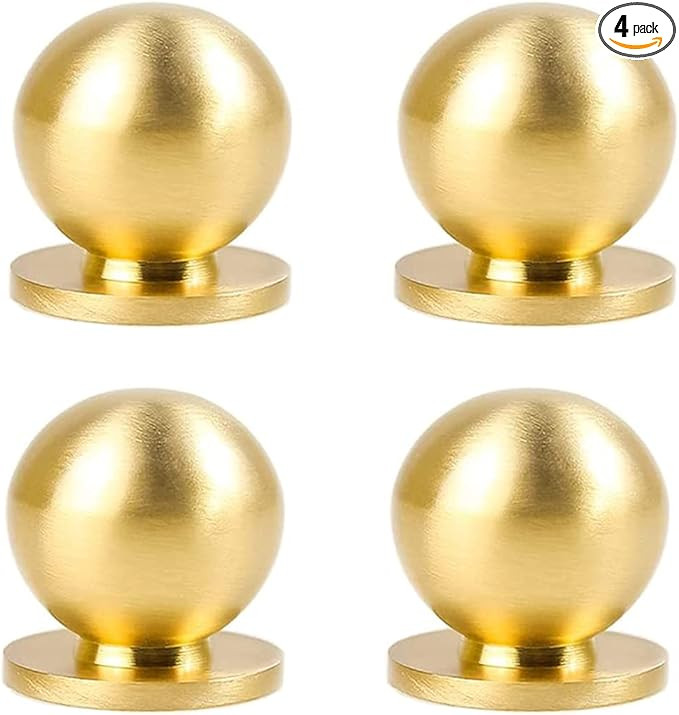RZDEAL 4pcs Round Solid Brass Pulls Cabinet Drawer Gold Knobs Modern Handles Knobs(1-1/8"x1-3/16/... | Amazon (US)