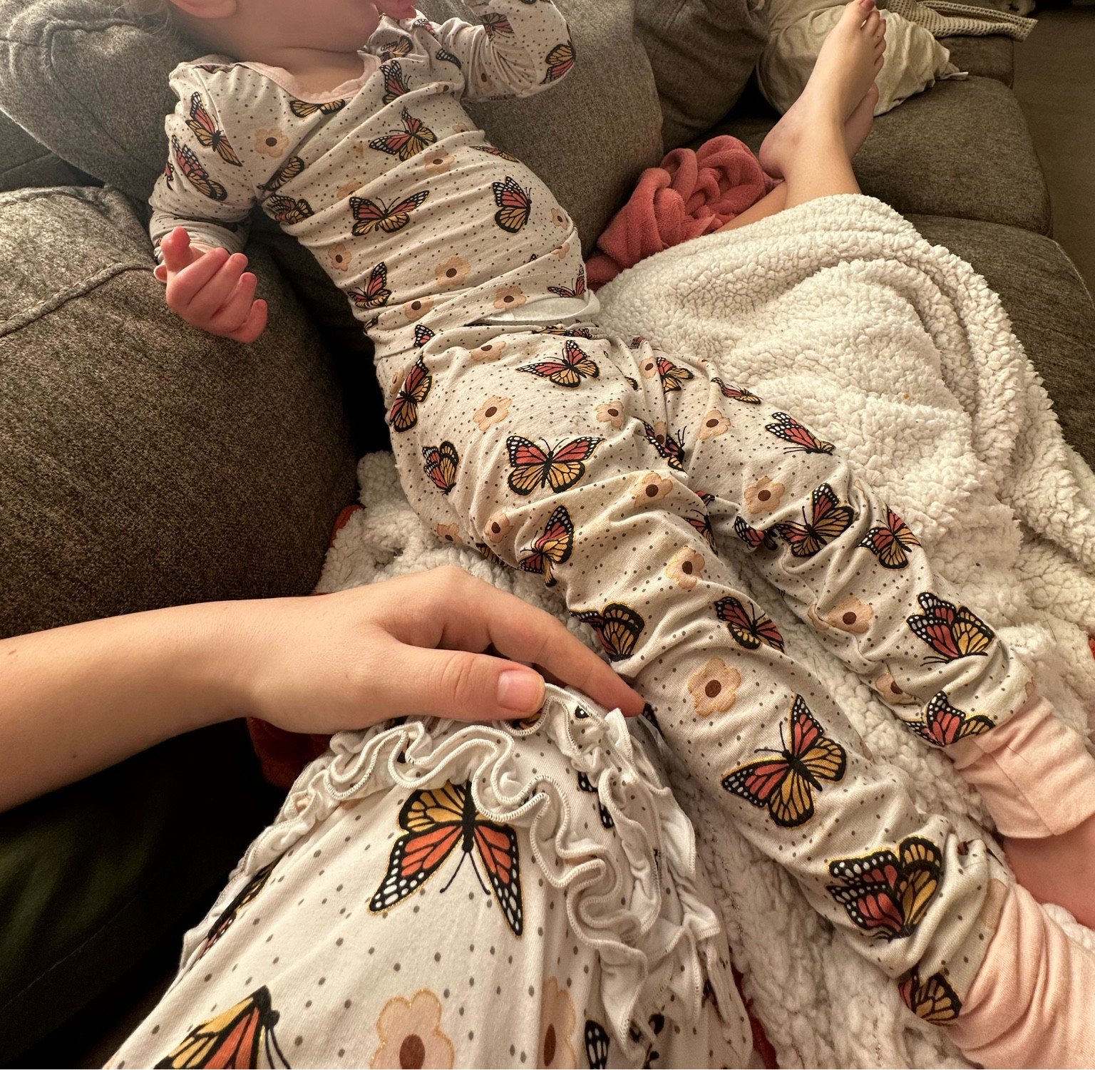 the softest matching sister PJ’s 🦋🌸