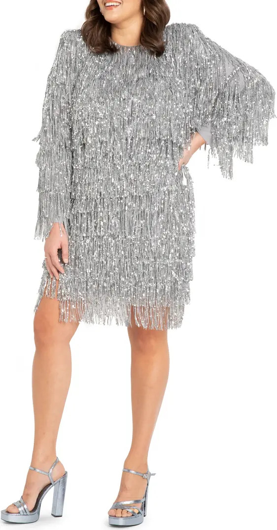 ELOQUII Collectors Sparkle Fringe Long Sleeve Dress | Nordstrom | Nordstrom