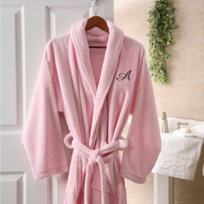 Hers Embroidered Luxury Fleece Robe in Pink | Bed Bath & Beyond