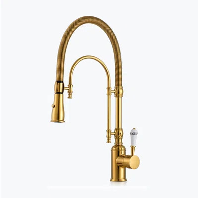 Solid Brass Single Handle Deck Mounted Pull Down Kitchen Sink Faucet with 360° Rotation Spout | Wayfair North America