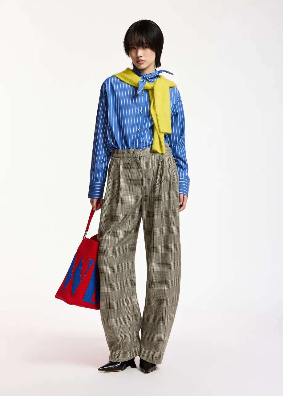 Brown, black and cream checked barrel-leg pants | Essentiel Antwerp United Kingdom | Essentiel Antwerp