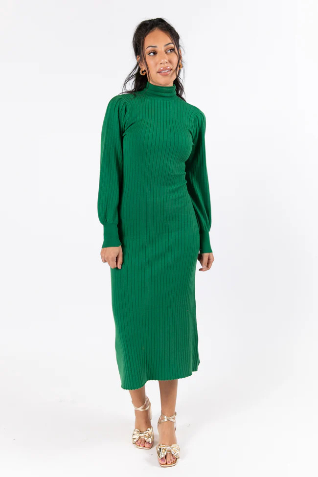 Through The Years Green Turtleneck Midi Dress | Pink Lily