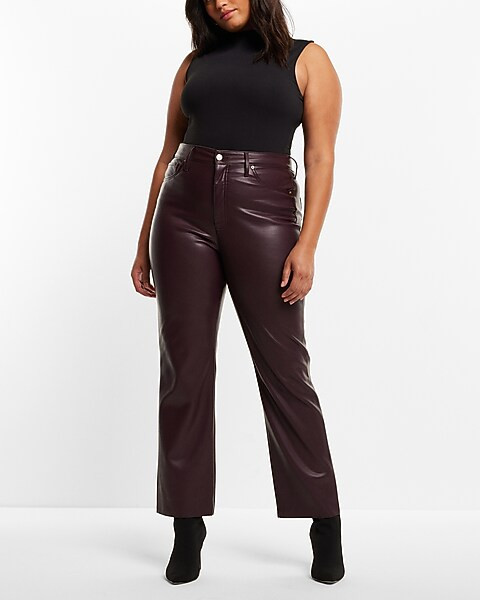 Super High Waisted Faux Leather Modern Straight Pant | Express