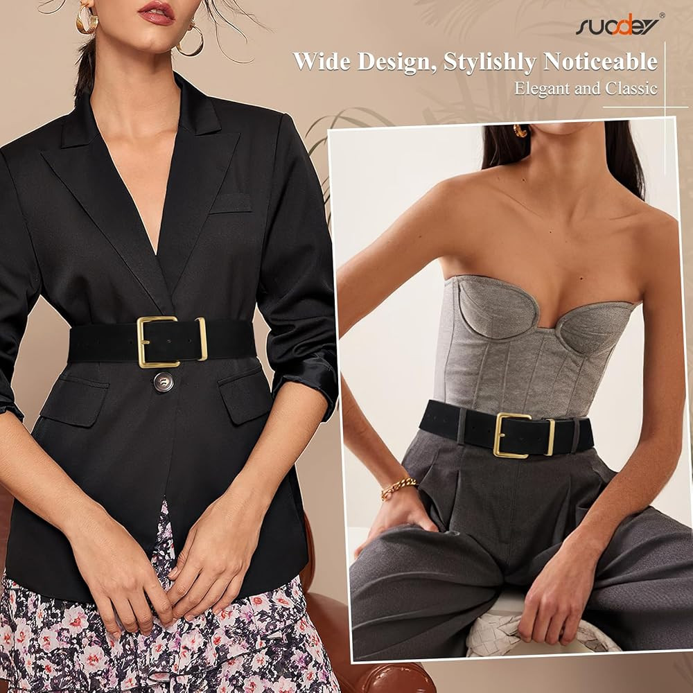 SUOSDEY Women Wide Suede Belt for Dresses, Trendy Chunky Leather Belt with Gold Buckle 1.89" widt... | Amazon (CA)