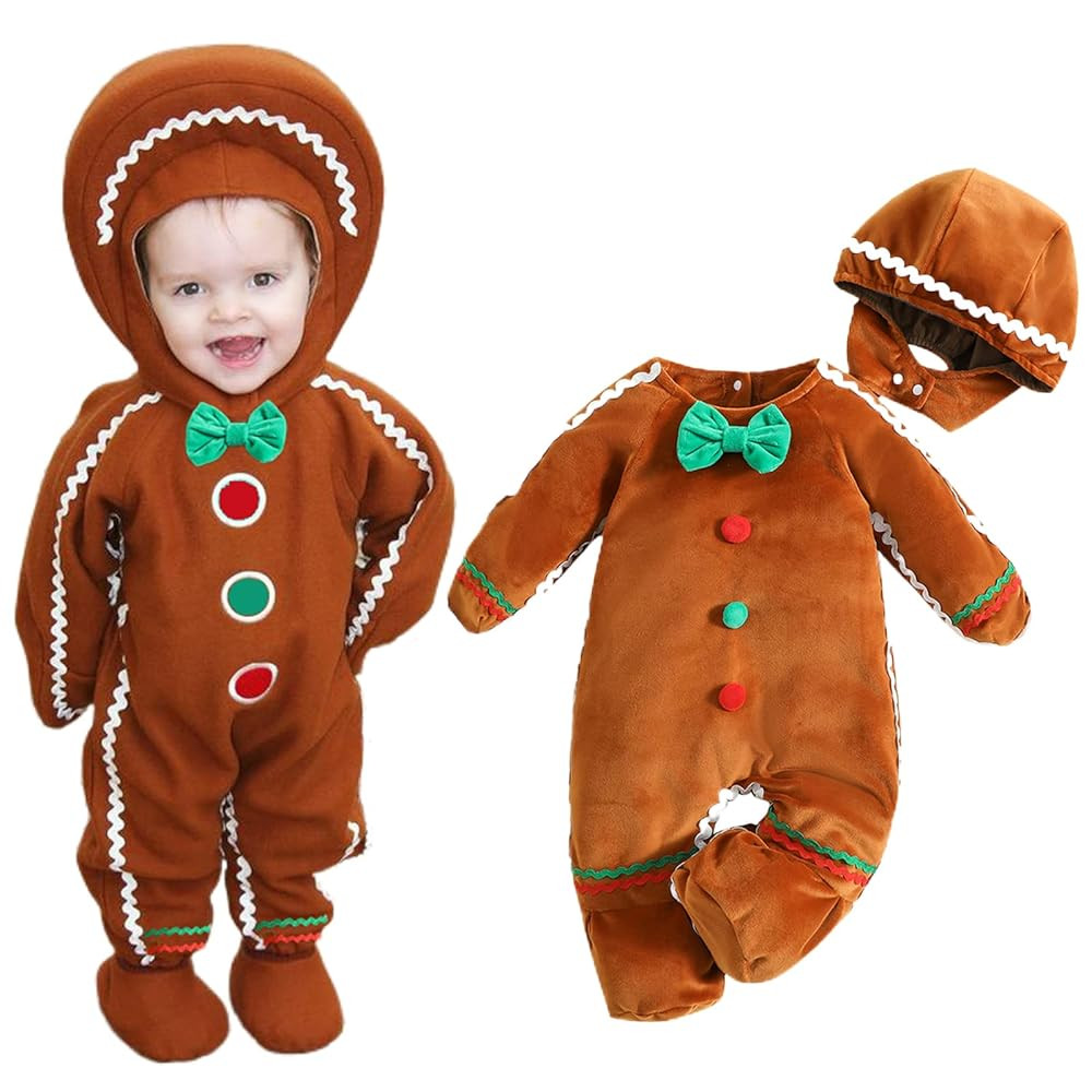 Newborn Baby Girl Boy Gingerbread Man Costume Christmas Cookie Onesie Warm Long Sleeve Hoodie Foo... | Amazon (US)