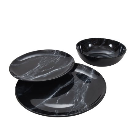 Better Homes & Gardens 12-Piece Black Marble Print Melamine Dinnerware Set | Walmart (US)