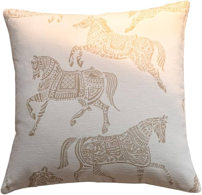 Croker Horse 20x20 inches Throw Pillow Cushion Cover - White Horse Chenille Jacquard Embroidery C... | Amazon (US)