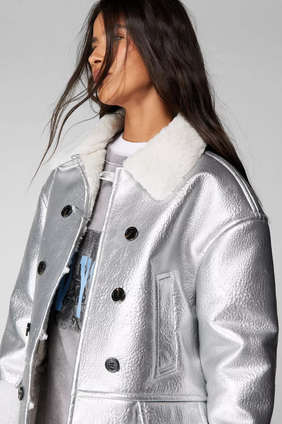 Premium Faux Leather Bonded Metallic Aviator Jacket | Nasty Gal US