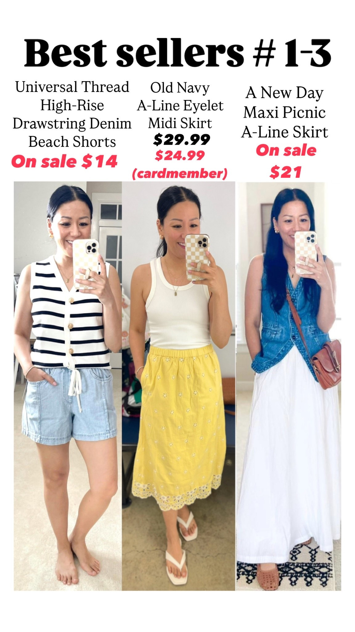 Size small shorts
Size XS in both skirts


#LTKSeasonal #LTKOver40 #LTKFindsUnder50