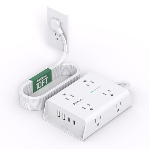 10FT Flat Plug Extension Cord with Multiple Outlets, Surge Protector Power Strip 10 ft Cord, 8 Outlets 4 USB Ports (2 USB C), Multi Outlet Wall Plug for Home Office College Dorm Room Essentials | Amazon (US)