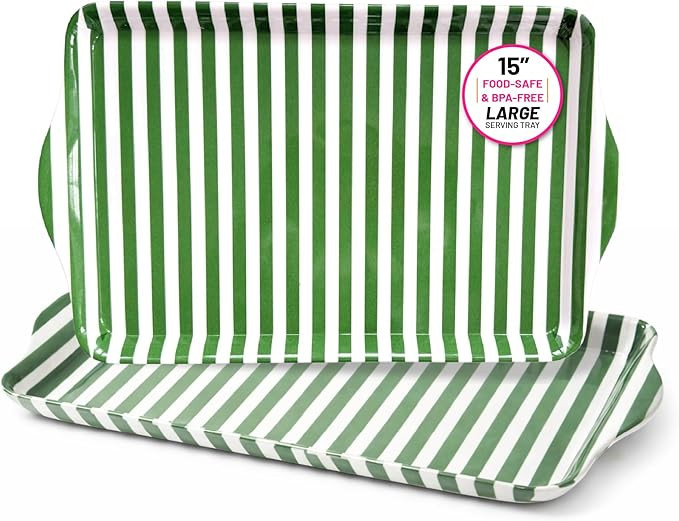 Sprinkles & Confetti 15" Large Melamine Serving Tray with Handles, Green Stripe Rectangular Platt... | Amazon (US)