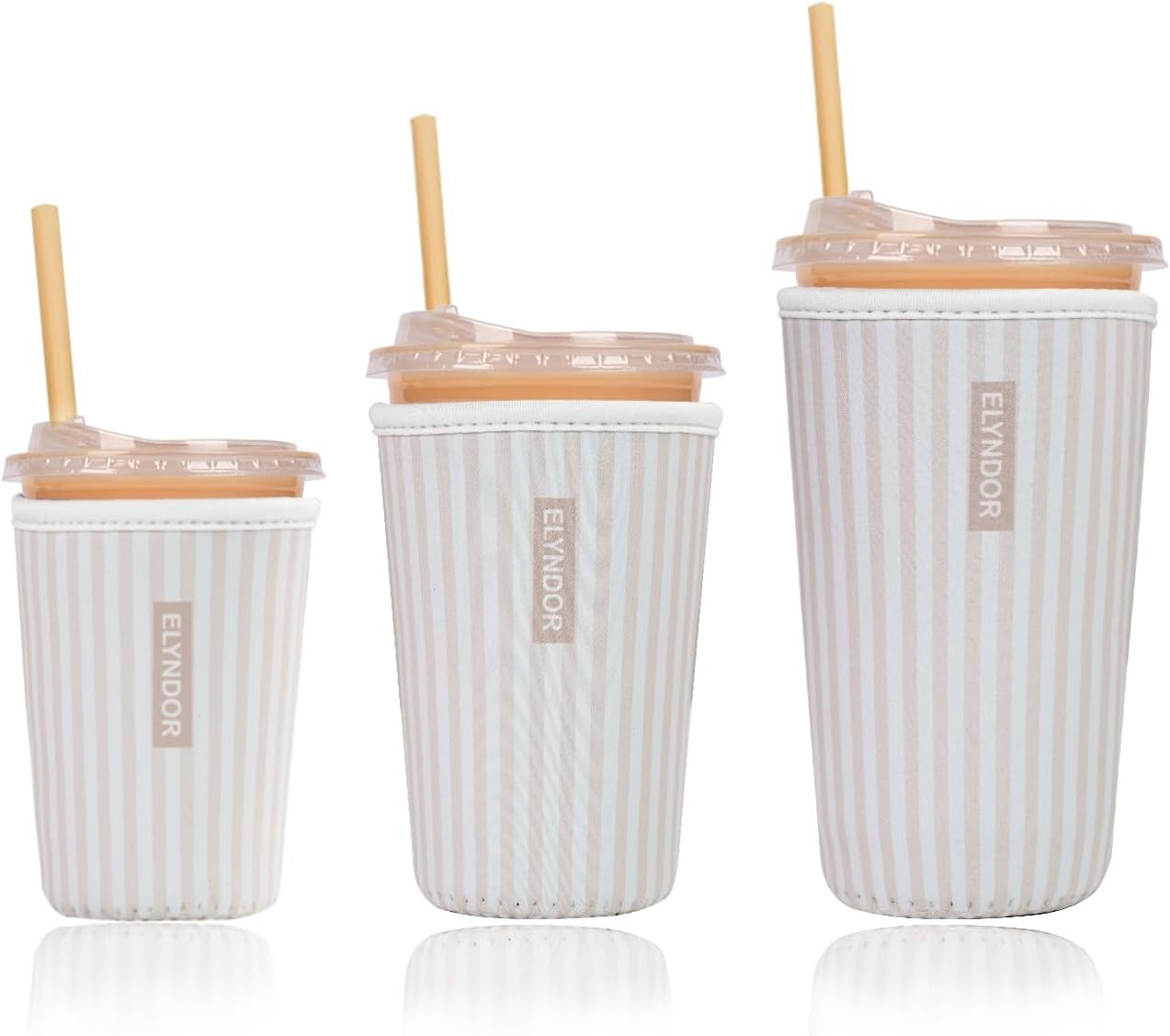 Reusable Insulated Sleeve for Iced Coffee Cup, 3-Pack Coffee Neoprene Drink Sleeve for Cold & Hot Drinks, Beverage Holder for Iced Coffee (Cream Stripes) | Amazon (US)
