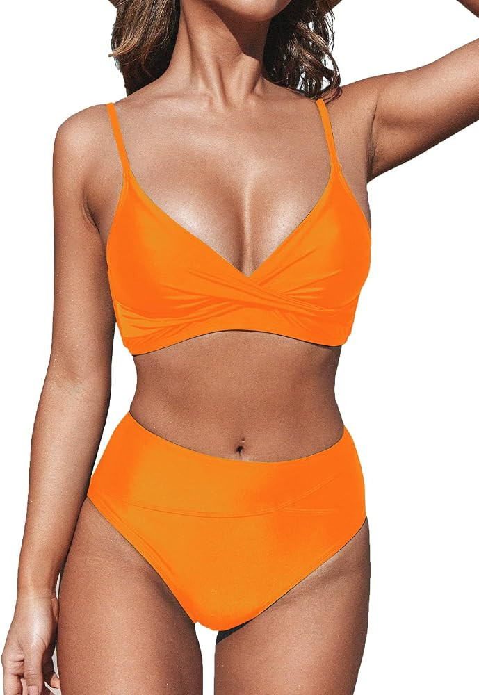 CUPSHE Women's Red Twist High Waist V Neck Bikini Sets | Amazon (US)