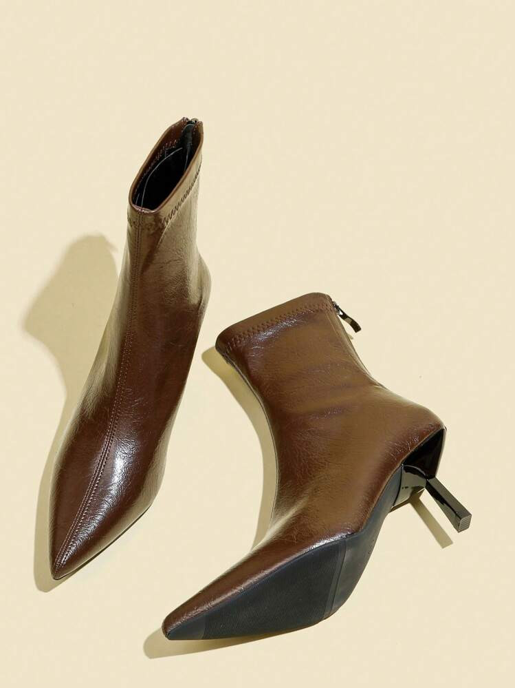 Women's Brown Suede Ankle Boots And Short Boots With 2.8 Inch High Heels, Comfortable & Fashionab... | SHEIN