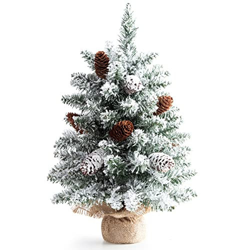 Small Christmas Tree Flocked Artificial Tree 22 inches with Pine Cones, Suitable for Tabletop | Amazon (US)