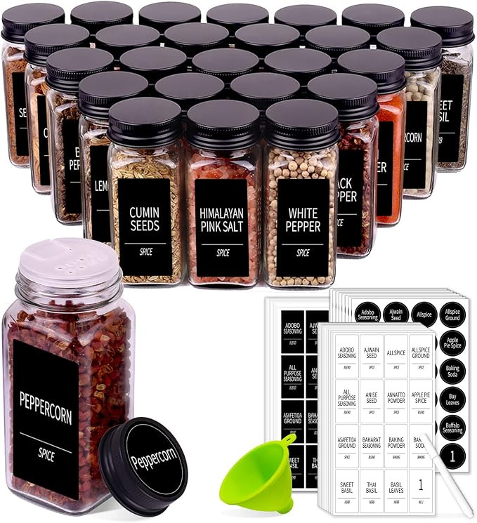 25 Pack Glass Spice Jars with Labels, 4oz Spice Containers | Amazon (US)