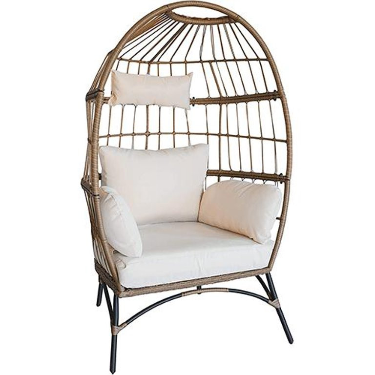 Luckyberry Wicker Egg Chair Rattan Chair Brown, Outdoor Patio Porch Lounge… | Walmart (US)
