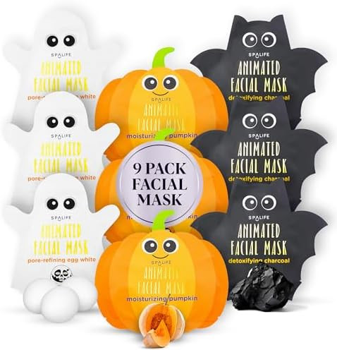SpaLife Facial Mask Sheet Bundle - Pumpkin, Ghost, Bat - Halloween Character Mask Bundle - Face M... | Amazon (US)